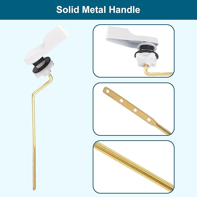 Hygie Rinse 2PACK Universal Metal Toilet Handle Replacement Kit Side Mount Compatible with American Standard/Mansfield/Gerber Toilet, Toilet Tank Flusher Lever with Flapper Chain, White