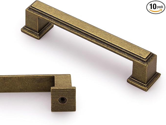 10 Pack 3.75 Inch(96mm) Hole Center Antique Brass Modern Cabinet Pulls Kitchen Cabinet Handles Kitchen Cabinet Hardware Timeless Drawer Pulls for Dresser Cupboard Wardrobe, A-Brass(3.75x10)