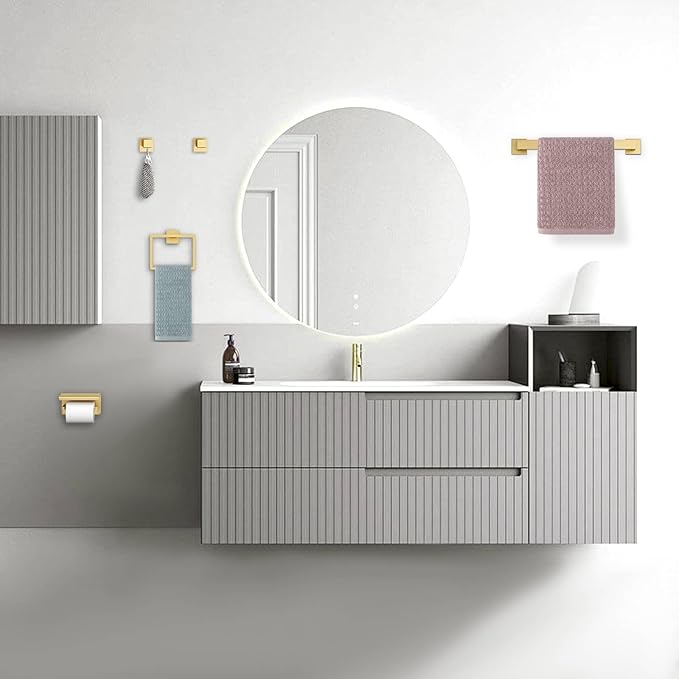 Brushed Gold Bathroom Hardware Set,5-Piece Gold Towel Bar Set Stainless Steel Towel Holder Set 16 Inch Towel Bar Towel Rack Set for Bathroom,Wall Mounted