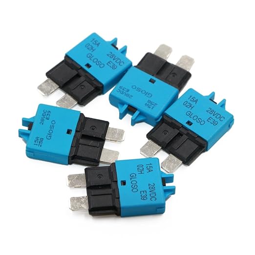 E39 Manual-Resettable Blade Automotive Fuse - ATC/ATO Low-Profile Mini 15A, 12V-32V DC for Marine/RV/Car (5-Pack)