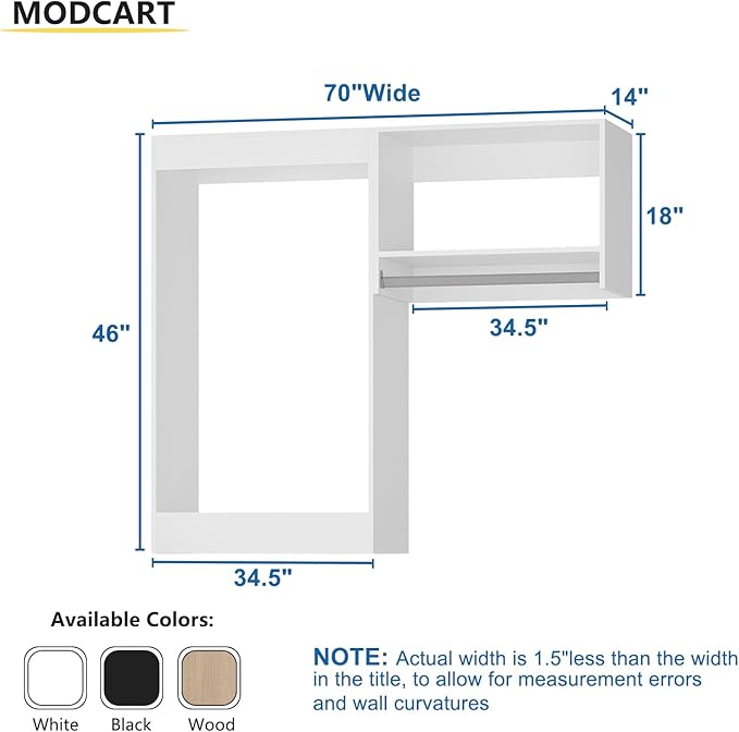 Modular Closet System, 70" Wide Closet Organizer System with Hanging, Wood Tower Closet Storage for Walk In Closets, Wall Mounted Wardrobe Organizer Kit System, Bedroom, White
