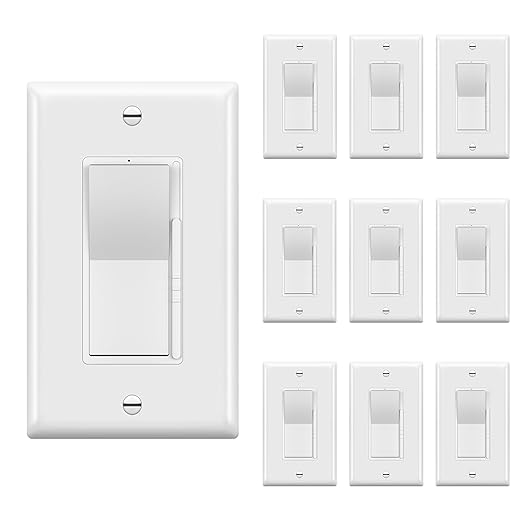 TOPGREENER Digital Dimmer Paddle Light Switch for Dimmable 300W LED/CFL Lights, Single Pole/3-Way, Modern Upgrade,LED Slide Dimmer, Wall Plate Included, UL Listed, White,10 Pack