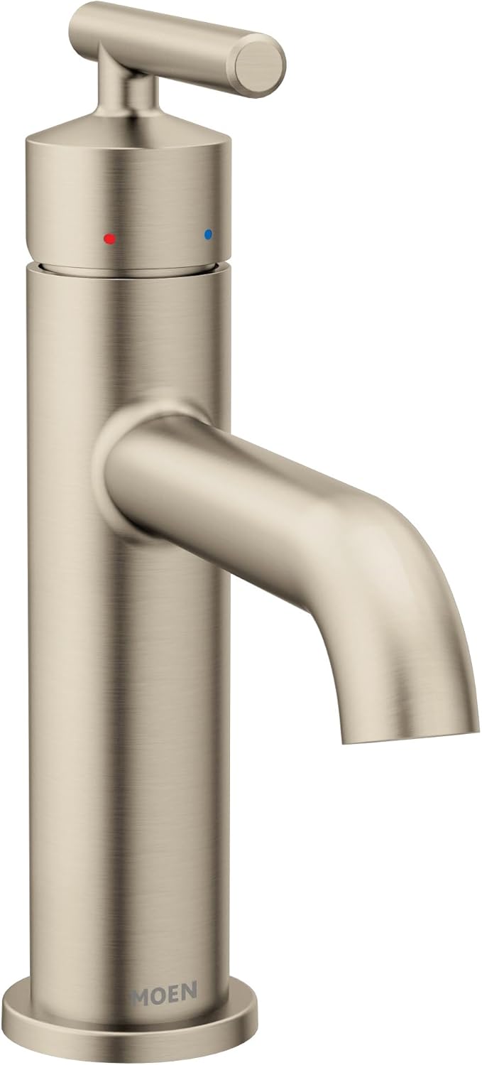 Moen Gibson Brushed Nickel One-Handle Single Hole Modern Bathroom Sink Faucet with Optional Deckplate, 6145BN