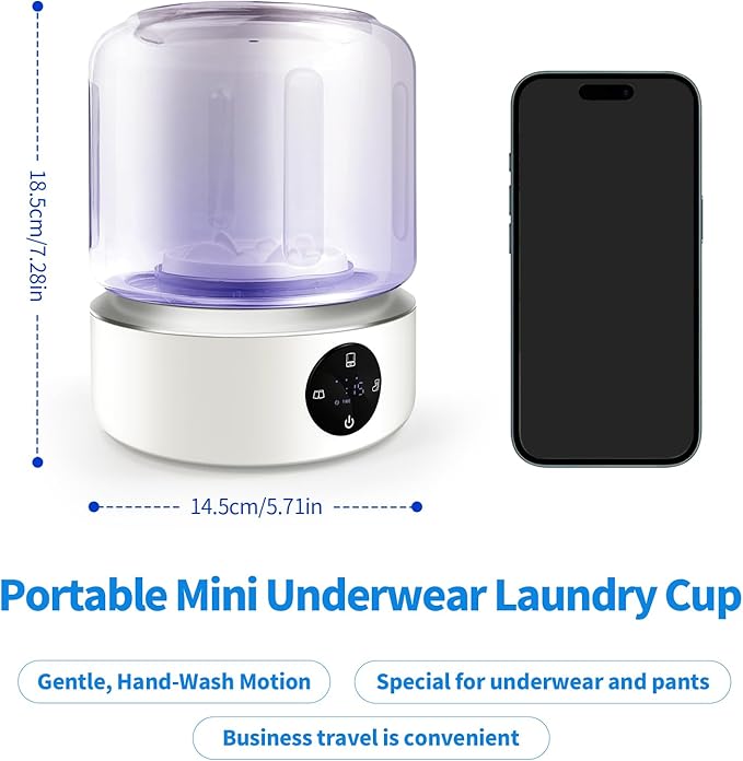 Underwear Washer, Portable Mini Washing Machine,Upgraded Mini Washings Machines,Type-C Rechargeable Cordless Washing-Machine, Laundry Cup for Bra, Underwear, Socks UV 1.5L