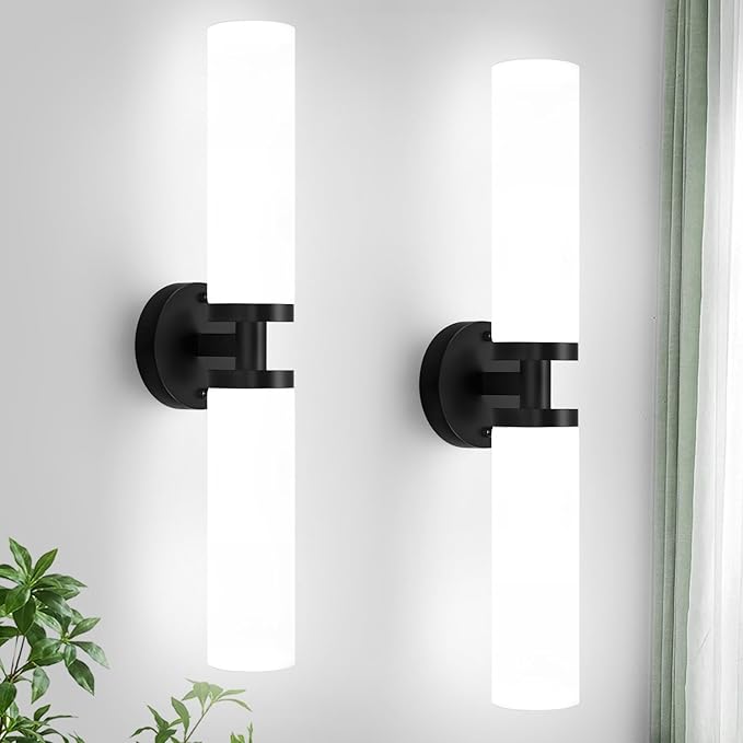 Wall Sconces Set of Two, Matte Black Bathroom Sconces Wall Lighting with Milky White Glass, Modern Sconces Wall Decor Set of 2 Bathroom Light Fixtures for Mirror Living Room Hallway Bedroom