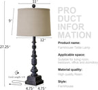 Oneach 27.75” Vintage Farmhouse USB A+C Table Lamps Set of 2 for Living Room Bedroom Traditional Bedside Nightstand Lamp Retro Resin Lamps Linen Shade Nightstand Home Office Antique Black Accent