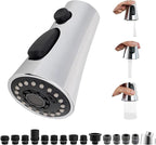 Hibbent Kitchen Sink Faucet Head Replacement, NSF/ANSI/CAN 61 & CUPC Certified, 3-Function Pull Down Sprayer Nozzle with 15 Adapters, Compatible with Delta, Kohler, Moen Faucets, Chrome (Silver)