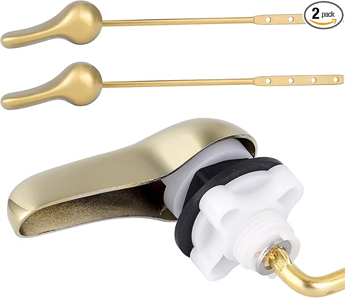 iFealClear 2 Pack Polished Gold Toilet Handle Replacement Kit, Universal Front Mount Toilet Tank Flush Lever Replacement, Solid Brass Toilet Trip Lever Fits Most Toilets, Gold Finish