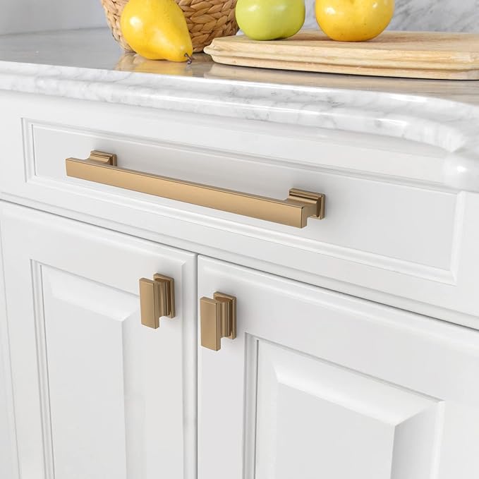 Asidrama 6 Pack 7 Inch(177mm) Hole Centers Champagne Bronze Kitchen Cabinet Handles, Brushed Brass Cabinet Pulls Kitchen Cabinet Hardware for Cupboard Gold Drawer Pulls