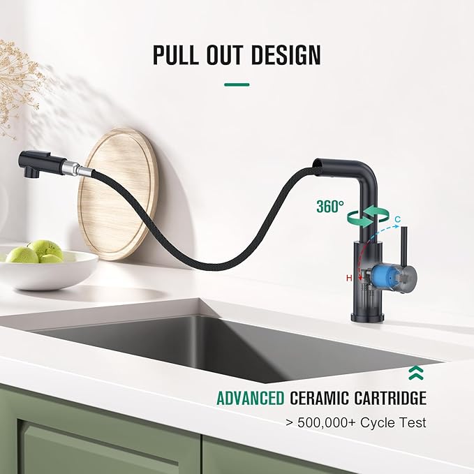 CREA Black Kitchen Faucet with Pull Down Sprayer - Bar Sink Faucets Single Hole/Handle - Modern Stainless Steel Small Kitchen Faucet for Mini Sink RV Outdoor Utility Laundry Faucet