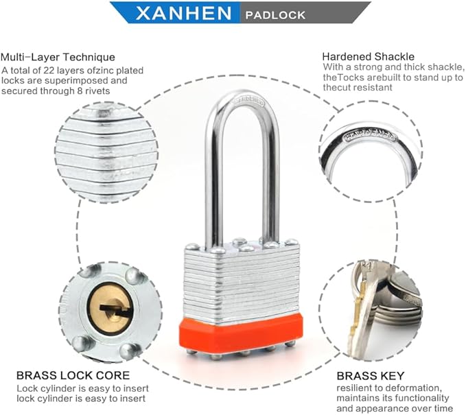 Lock Outdoor Padlocks, Key Lock, Padlocks with Same Key - Laminated Steel Keyed Padlocks with Long Shackle, 60 Pack, for Hasp Latch, Sheds, Fences, Storage Locker, School, Gym