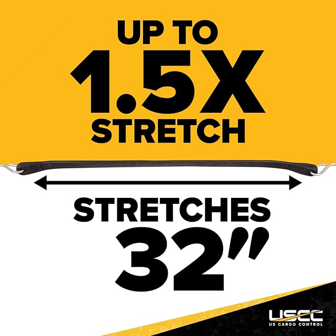 US Cargo Control 21 Inch Rubber Bungee Cords with S-Hooks (50 Pack), 32 Inch Stretch, Rubber Tarp Straps with Hooks for Flatbed Tarps, Trailers, Tarp Covers, Motorcycles, Cargo, Canopies, and More