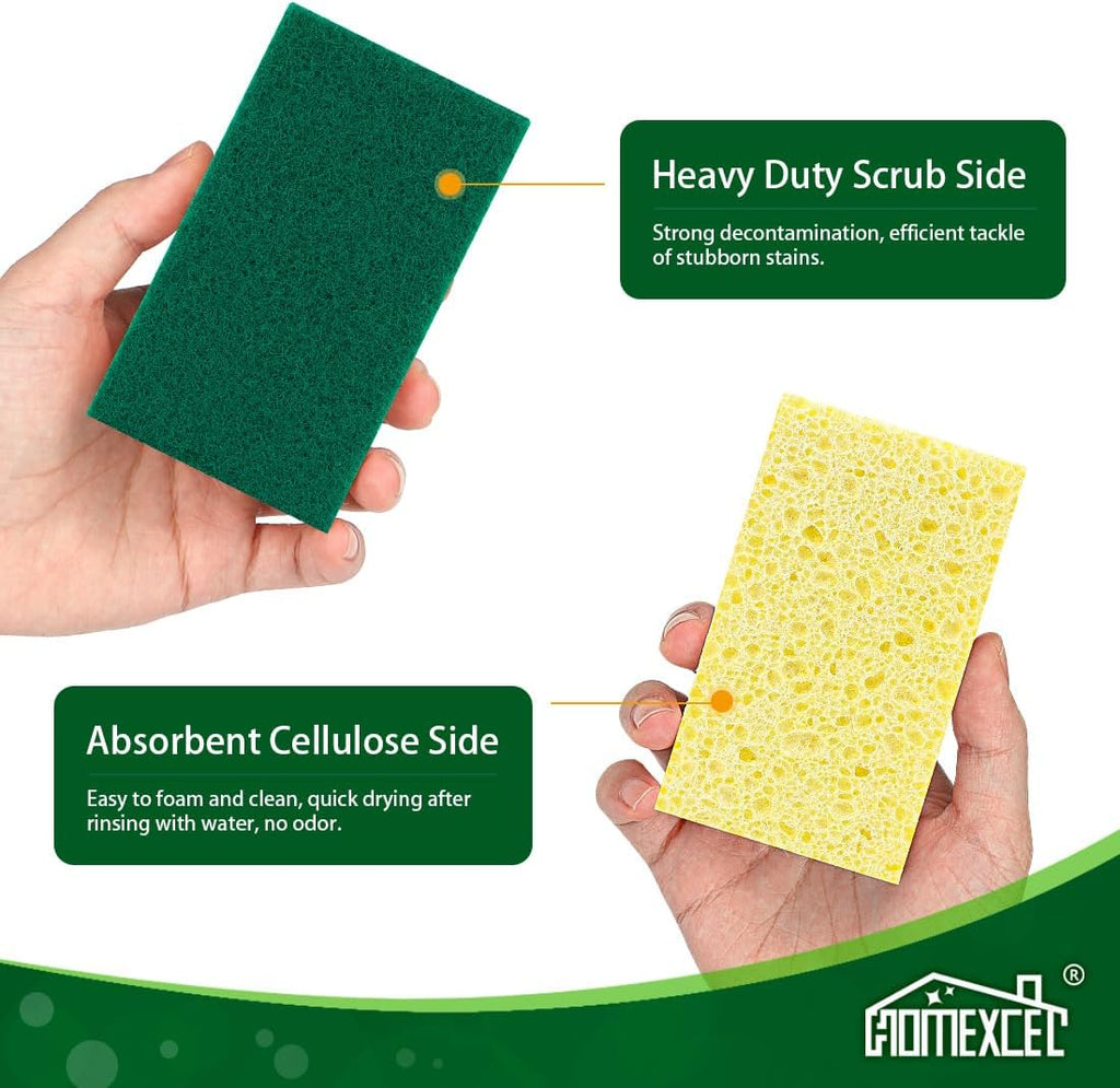 HOMEXCEL Sponges Kitchen 12pcs, Heavy Duty Sponges for Dishes, Scrub Cleaning Sponge for Non-Coated Cookware, Dishes, Pots, Pans, Dual Sided Dish Sponge for Kitchen, Household, Bathroom and More