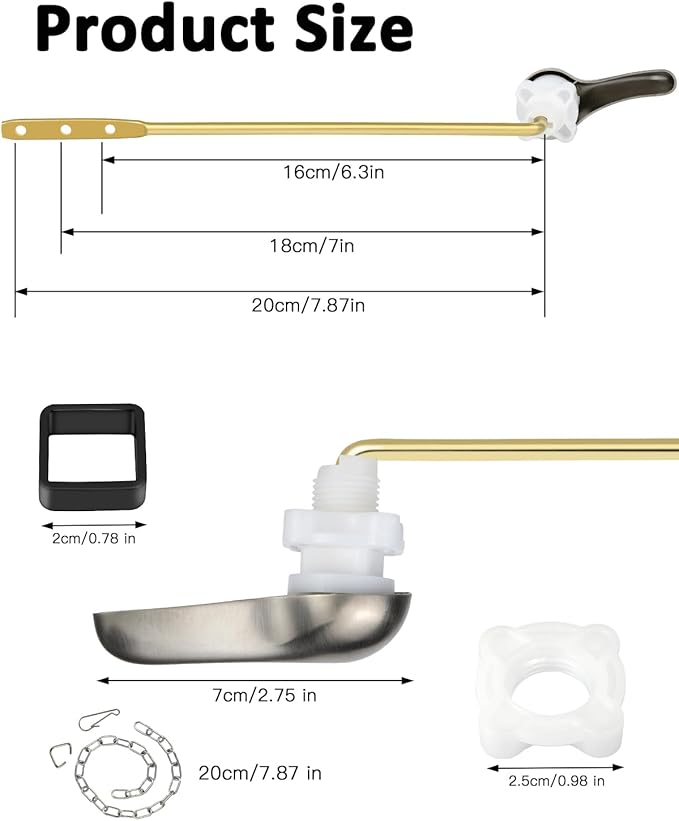 Hidnvefen Toilet Handle Replacement Kit Universal Toilet Flush Handle, Zinc Alloy Toilet Tank Trip Lever with H2 Brass Arm, Compatible with American Standard/Mansfield Toilet, Brushed Nickel