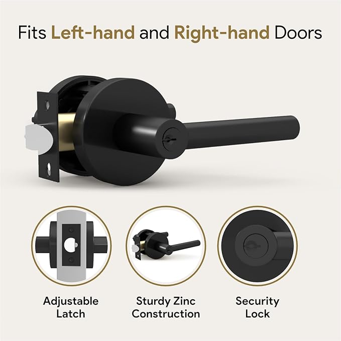 Mega Handles Ronn Entrance Entry Lever Door Handle Heavy Duty Round Locking Lever Set for Left or Right-Handed Doors, Interior/Exterior Door Levers - Matte Black (2 Pack) Keyed Alike