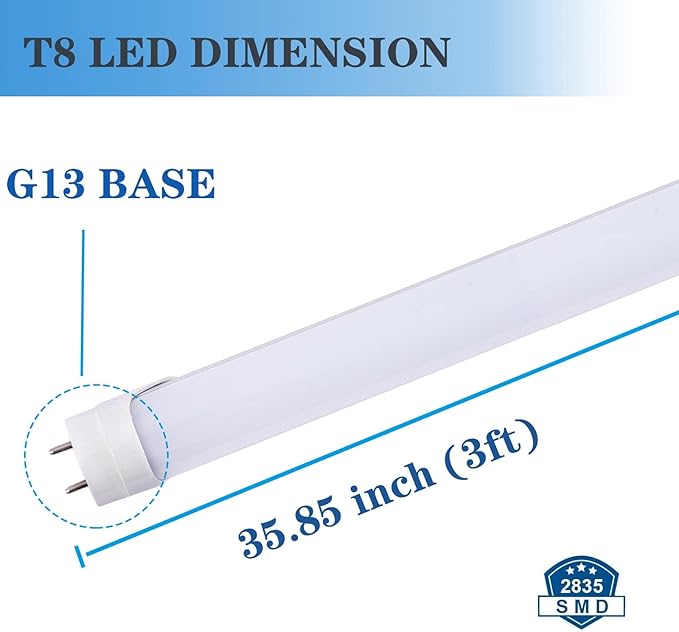 6pcs 3FT 15W T8 Tube Light White Daylight 6000k T8 LED Bulbs Shop Lights Ballast Bypass G13 Base 3 Foot Milky Cover Fluorescent Tube lamp Replacement AC100-277V(3ft 15w, 6 Pack)
