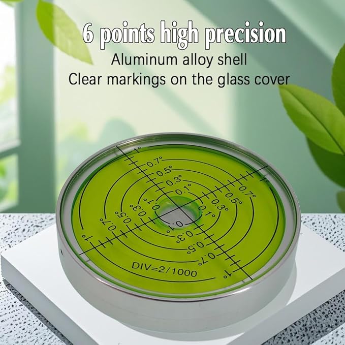 6'/2mm Point high Precision Universal Level Bubble Metal Bubble Water Leveler Cross Gauge Small Household (Silver Green Magnetic)