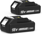 3000mAh 18V Battery Replacement for Makita 18V Battery Compatible with 18 Volt BL1830B BL1840B BL1850B BL1860B BL1815B Battery (2 Packs)