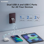 ELEGRP USB Outlets Receptacles, 3-Port Wall Outlet, 30W 6.0A Electrical Outlet, 15 Amp Tamper-Resistant Outlet with Type C Ports, UL Listed, Screwless Wall Plate Included, 6 Pack, Matte Brown