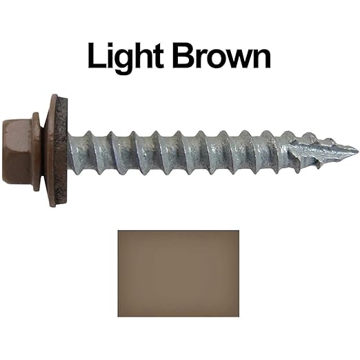 #14 Metal ROOFING SCREWS (250) Screws x 1-1/2" LIGHT BROWN Hex Head Sheet Metal Roof Screw. Self starting/tapping metal to woodsheet metal siding screws - EPDM washer. for corrugated roofing