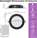 Black Smart Recessed Lighting 6 Inch RGBCW Color Changing 16W LED Downlight with Junction Box,1350 Lumen Recessed Ceiling Light Compatible with Alexa,Dimmable by Bluetooth Control -12Pack
