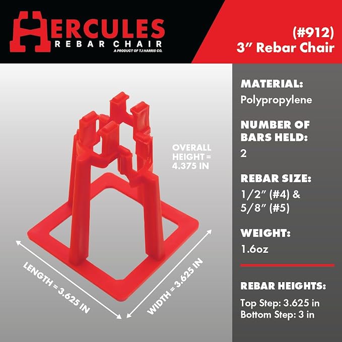 Hercules 3" Rebar Chair - (100 Count) Superior Strength & Quality Concrete Snap Rebar Chair