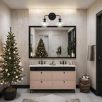 Globe Shade with Brass Accents Double Light Sconce, Chrome Bathroom Sconces, Indoor Sconce Wall Lights, 17.5" w x 10.5" d x 12.5" h (Matte-Black)