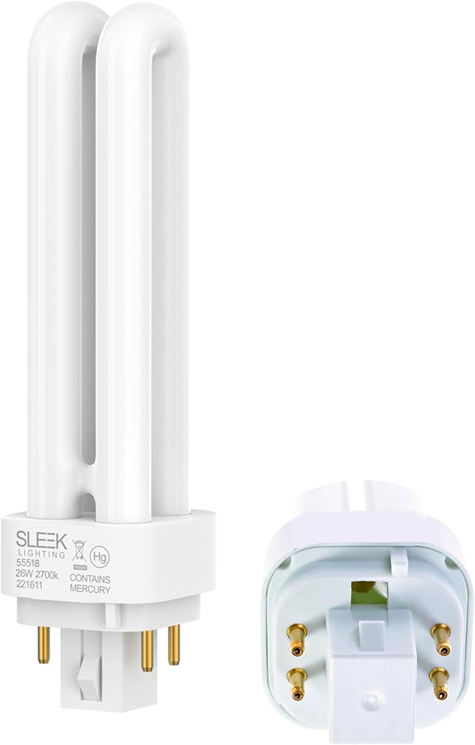 SLEEKLIGHTING 26 Watt T4 Double Tube CFL 4 pin G24q-3 Base Light Bulb 2700K 1500lm -UL Listed,Compact Fluorescent -Warm White Light 4pack