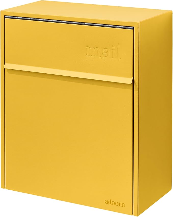 Wall Mount Mailbox - Large, Anti-Theft Locking Mailbox, Weatherproof Mailboxes for Outside The House, 18.5" H x 15" L x 7.5" D (Curb Yellow)