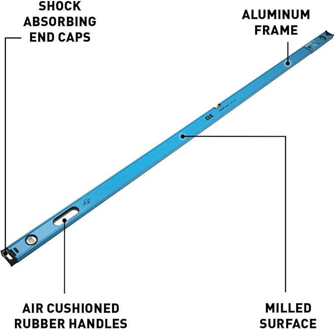 OX Tools Trade Series 8ft Non Magnetic Box Beam Levels - 96 inch Level Aluminum Body Level Hand Tools - Magnified Vials, Shock Absorbing End Cap, Soft Grip Handle Leveler Tool OX-T024224