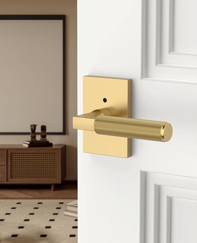 Asidrama 6 Pack Champagne Bronze Privacy Door Handles, Door Lever with Door Knobs Indoor for Bedroom or Bathroom, Heavy Duty Door Handles Interior with Locks for Left Right Sided Doors