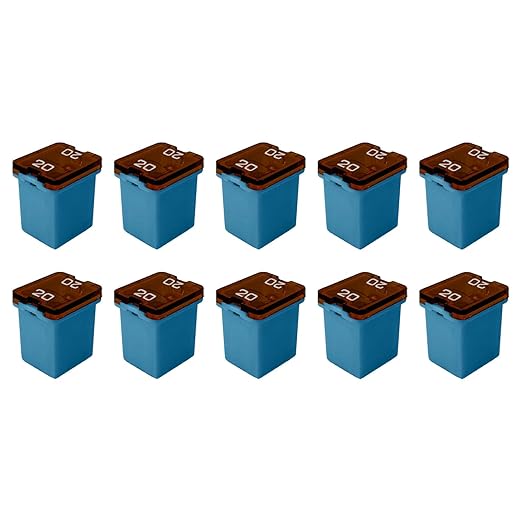 20 Amp J-Case Low Profile (Mini) Fuse 16mm for Pickup Trucks, Cars and SUVs (20A, 10 Pack)