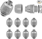 10-Pack 1/2 Inch Liquid Tight Connector NPT Non-Metallic PVC Electrical Flexible Conduit Fittings, UL Listed - 180 Degree Straight, Grey