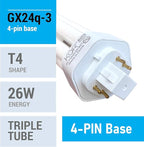 KOR (4 Pack) K20788 - PL26W/3U/4P/841 - Compact Fluorescent Plug-in - T4 - Triple Tube - 26 Watt - 4-Pin (GX24q-3) - 4,100 Kelvin (Cool White)