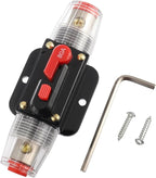 BOJACK 80A Audio Inline Circuit Breaker Reset Fuse Holder 12-24V DC Manual Reset Fuse Holder 3-15 AWG Overload Protection for Car Audio Sound Amplifier System RV Marine Boat Truck Solar Inverter