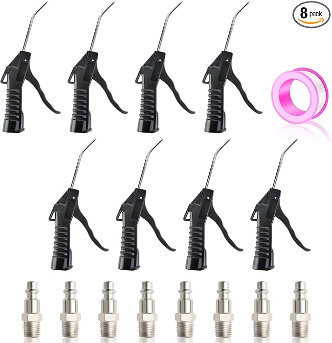 MEANLIN MEASURE 8 PCS Pistol Grip Air Blow Gun With 1/4" Nickel-plated Iron Air Plug For Air Compressor Home Garage Store Industrial