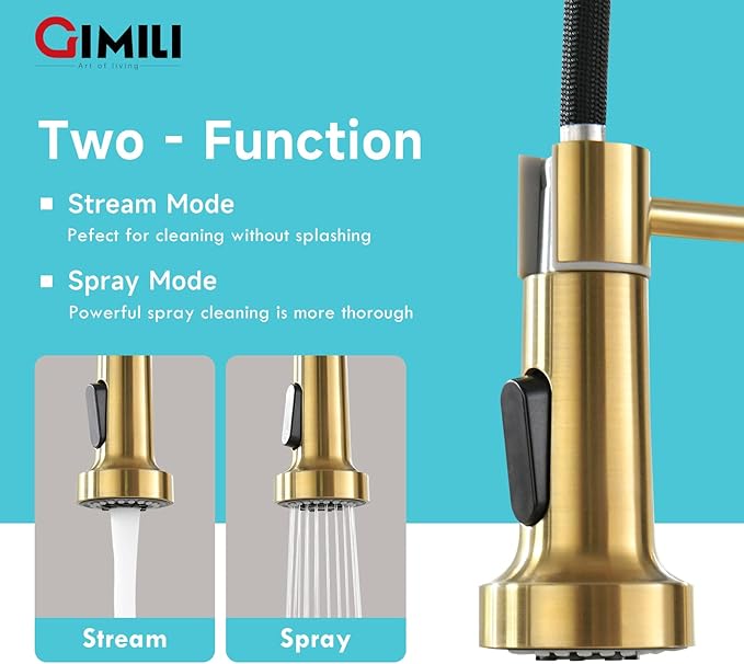 GIMILI Gold Touchless Kitchen Faucet with AC Adapter, Smart Motion Sensor Hands Free Single Handle Kitchen Sink Faucet with Pull Down Sprayer, Brushed Gold