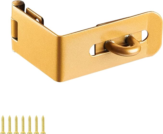 Door Lock Hasp Latch, 90 Degree Solid Iron Safety Packlock Clasp Hasp Lock Latch, Extra Thick Gate Lock Hasp with Screws Brushed Finish (2.24 inch)