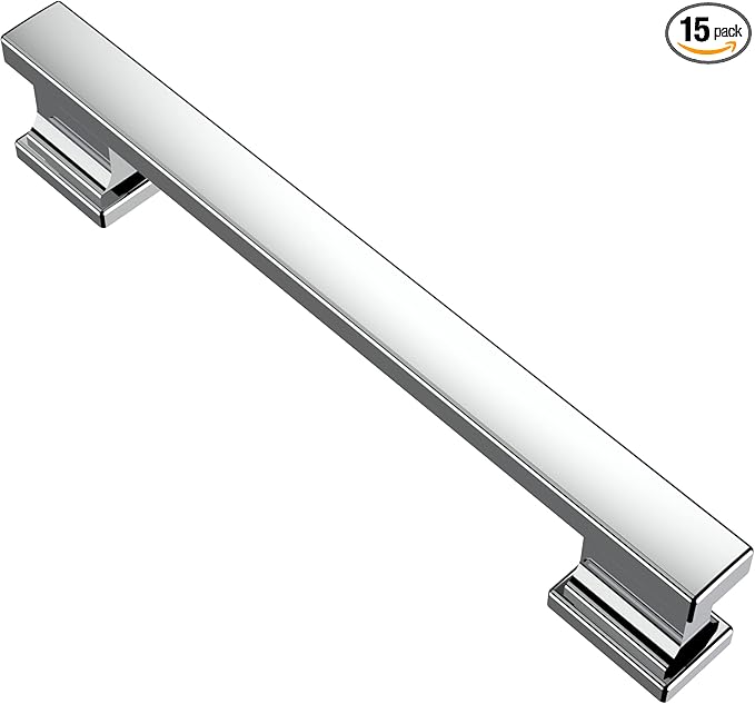 Alzassbg 15 Pack Polished Chrome Cabinet Pulls, 5 Inch(128mm) Hole Centers Kitchen Cabinet Handles for Cabinets and Drawers AL3061CP
