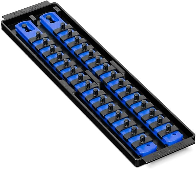 Ernst Manufacturing Socket Boss 2-Rail 1/4-Inch-Drive Socket Organizer, 13-Inch, for Toolbox drawer - Blue (8495) - Made in the USA