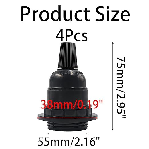 8Pcs E26 E27 Bakelite Black Medium Base Light Socket, Keyless DIY Vintage Style Edison Lamp Holder, Retro Replacement Cover Pendant Lamp Holder for Bulbs and Lampshades