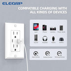 ELEGRP USB Wall Outlets, 15 Amp USB C Wall Outlets Receptacles, Outlets with USB A and USB C Ports, Tamper Resistant Receptacle, Wall Plate Included, UL Listed, 5 Pack, White
