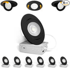 4 Inch 6 Pack Black Gimbal LED Recessed Lighting, 360°&90°Adjustable Eyeball Directional Wafer Light,Downlight, Dimmable, 12W 1100LM CRI90+, 2700K 3000K 3500K 4000K 5000K 5CCT, ETL&FCC