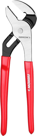ARROW Groove Joint Pliers, 10" Adjustable Water Pump Pliers with 7 Jaw Positions, Serrated Jaws and Comfort Dip-grip Handle, Ideal for Plumbing Repair and Home Maintenance