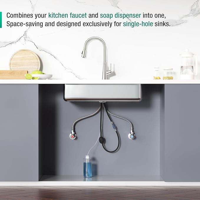 CREA 2 in 1 Kitchen Faucets with Soap Dispenser Built-in and Pull Down Sprayer,Single Handle Bar Sink Faucet 1 Hole Utility Laundry Commercial Faucet Brushed Nickel Stainless Steel