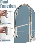 Kitchen Faucet, Commercial Kitchen Sink Faucets with Pull Down Sprayer, Stainless Steel Faucets for Kitchen Sinks, Dual Function Spray Head, Single Handle Spring Kitchen Faucets -Brushed Nickel
