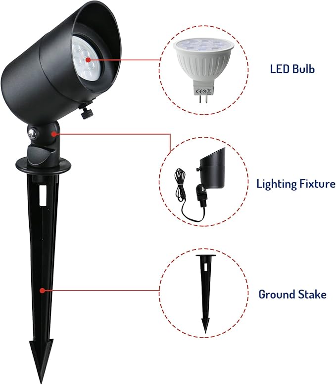 Doluck 4W LED Landscape Lights Low Voltage Landscape Lighting Spotlights GL101-BKLED8 AC/DC 12V Warm White Waterproof for Driveway,Yard, Lawn,Patio,Walls,Trees,Flags,Outdoor Light (Black, 8 Pack)