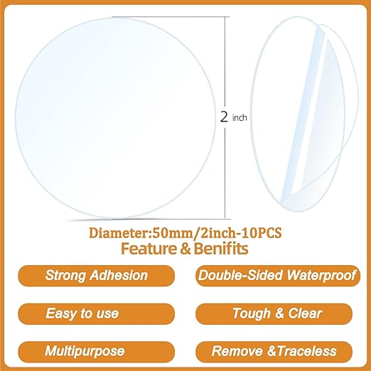 10PCS Heavy Duty Double Sided Adhesive Mounting Circle Tape- Waterproof,Strong Adhesion,Clear, High Strength,No Residue Removability for Hanging,Wall Mounting, Home Decor,Adhesive for Shower