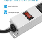 JUNNUJ Metal 16 Outlet Power Strip, Mountable Heavy Duty Power Strip, 1200J Surge Protector Wall Mount Screws Outlet with Switch, Gaming Desk Strips Wide Spaced 15A 125V 1875W, 10 FT 14AWG Power Cord