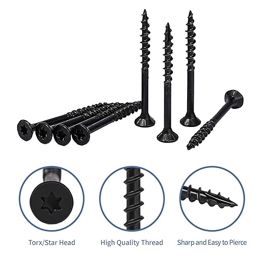 Deck Screws 2 Inch, 400PCS Exterior Wood Screws, #8 x 2 Fence Construction Screws, Torx Head, Rust Resistant Epoxy Coated, T25 Bits Included, Black